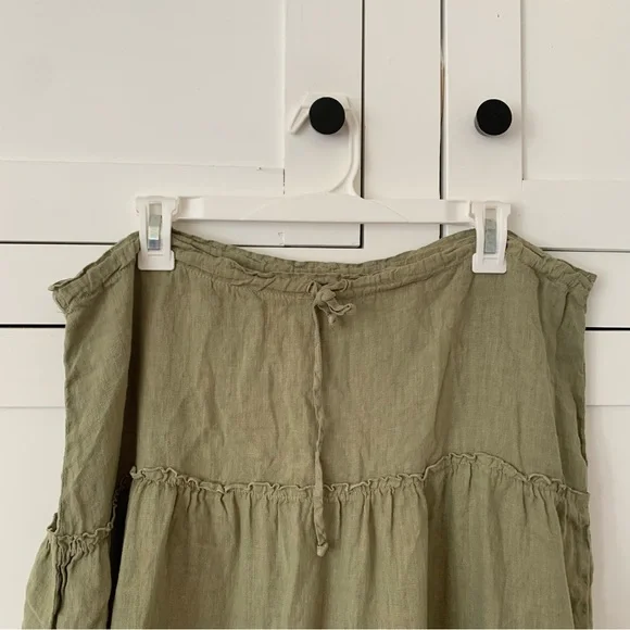 Cut Loose Green Linen Tiered Midi Skirt Size Medium - Picture 4 of 6